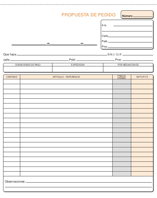 talonarios impresos: propuesta de pedido