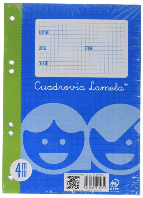 Recambio de papel cuartilla con pauta Cuadrovía