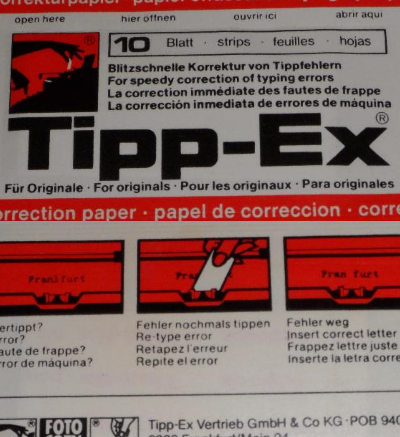 Las originales hojas de típex para correcciones a máquina
